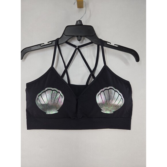 Flirtitude Black Bralette Iridescent Seashell Mermaid Crisscross Straps Size XL - Picture 4 of 6